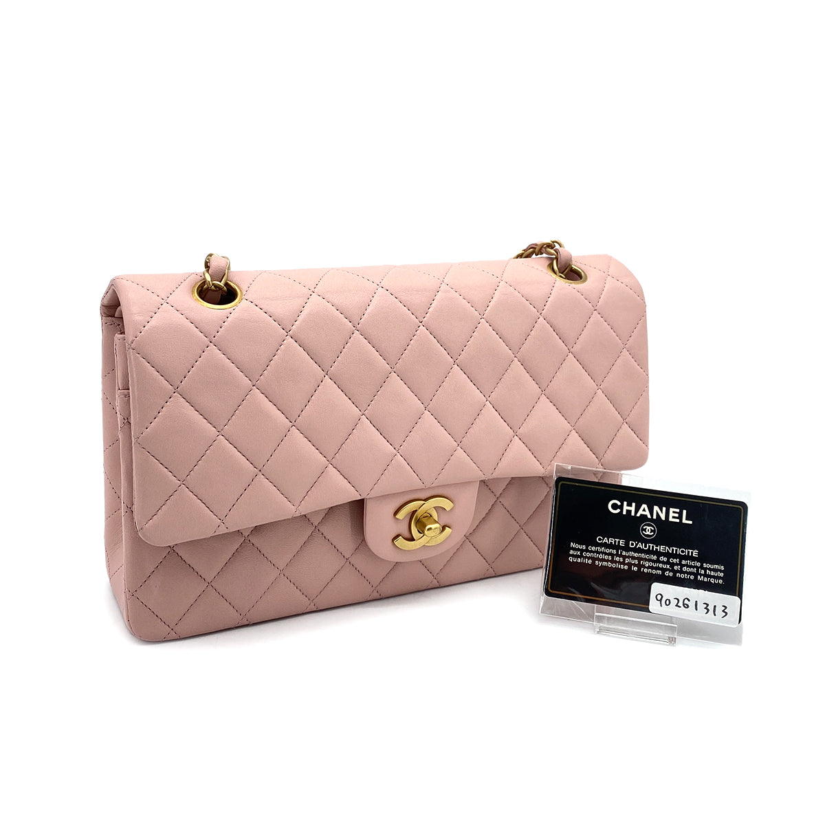 CHANEL VINTAGE CLASSIC FLAP MEDIUM CHAIN SHOULDER BAG PINK LAMB SKIN 90261313