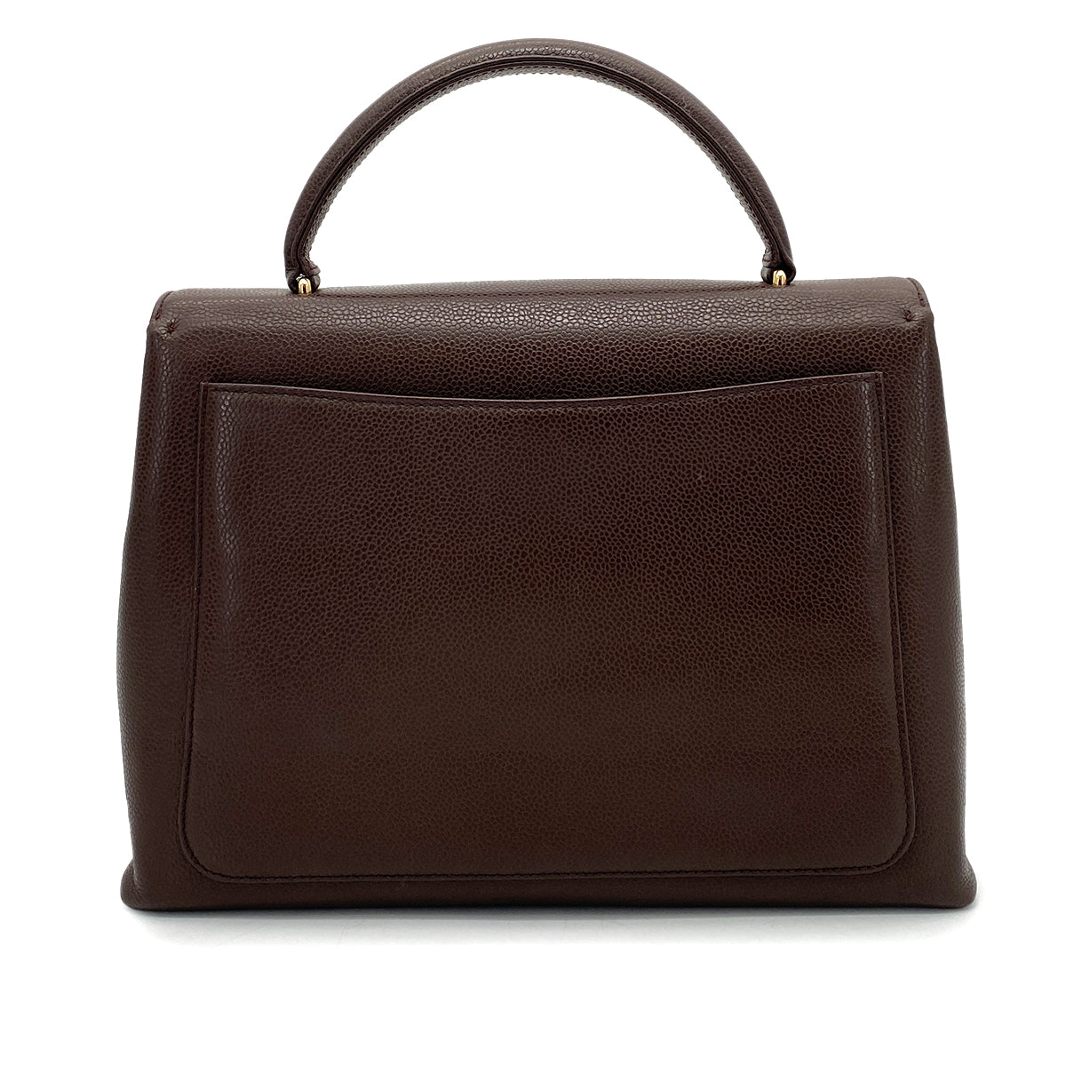 CHANEL VINTAGE KELLY TURN LOCK HAND BAG BROWN CAVIAR SKIN 90261315