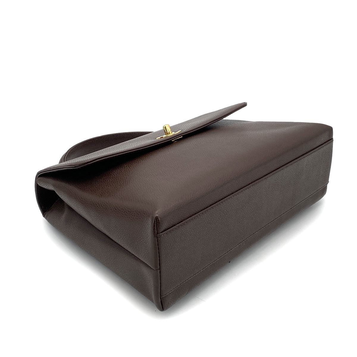 CHANEL VINTAGE KELLY TURN LOCK HAND BAG BROWN CAVIAR SKIN 90261315