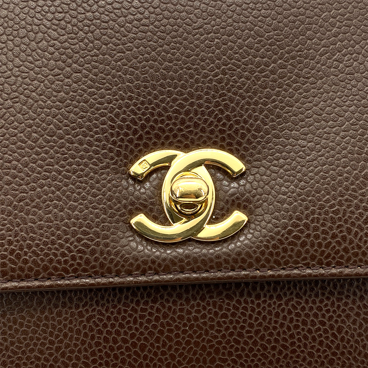 CHANEL VINTAGE KELLY TURN LOCK HAND BAG BROWN CAVIAR SKIN 90261315