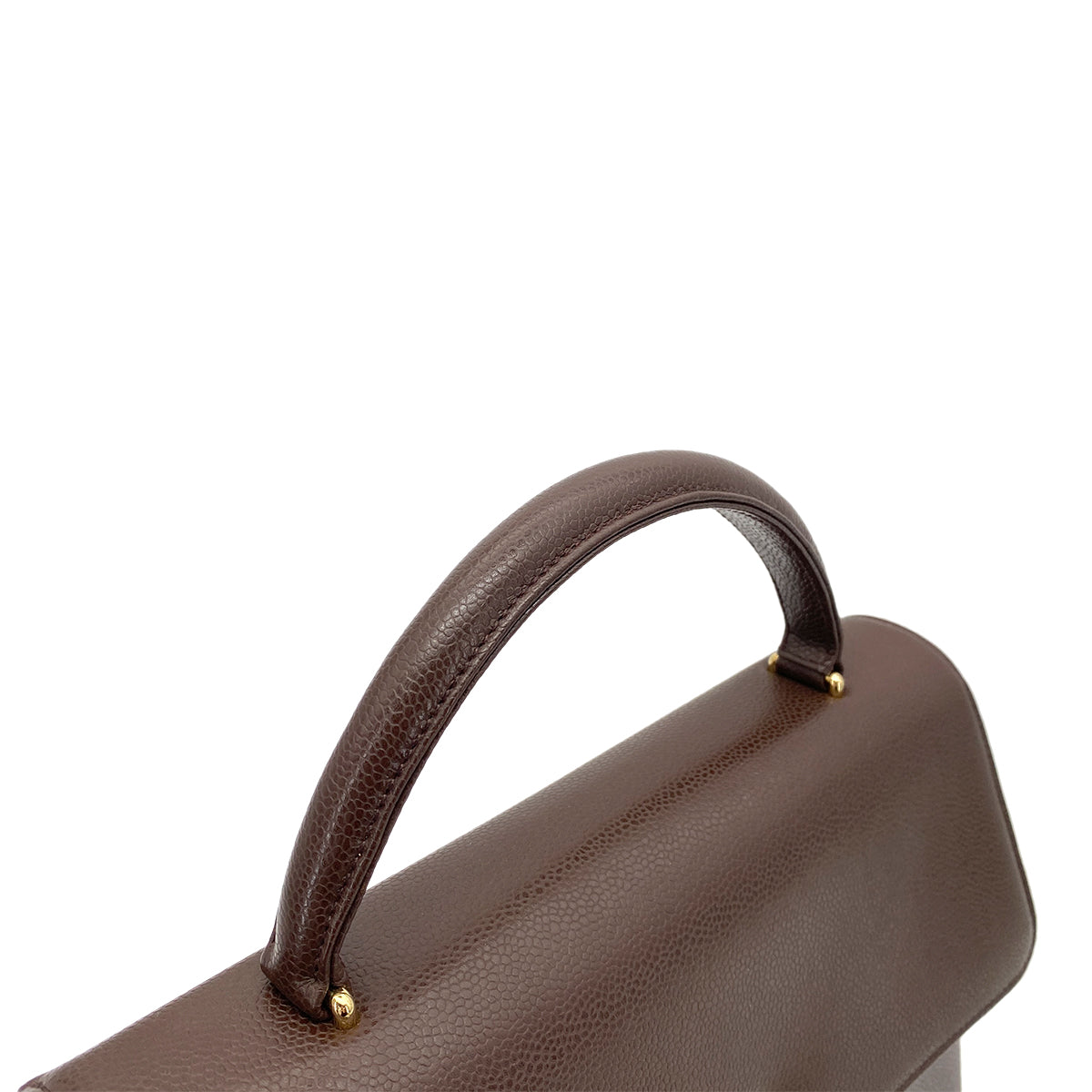 CHANEL VINTAGE KELLY TURN LOCK HAND BAG BROWN CAVIAR SKIN 90261315