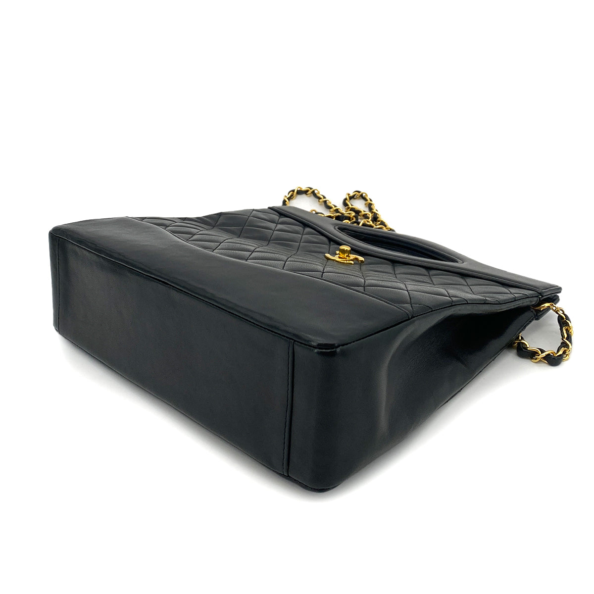 CHANEL VINTAGE CHAIN TOTE SHOULDER BAG BLACK LAMB SKIN 90261317