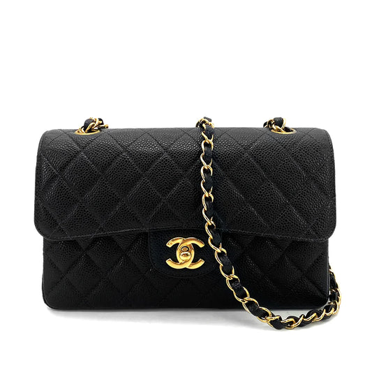 CHANEL VINTAGE CLASSIC FLAP MEDIUM CHAIN SHOULDER BAG BLACK CAVIAR SKIN 90261318