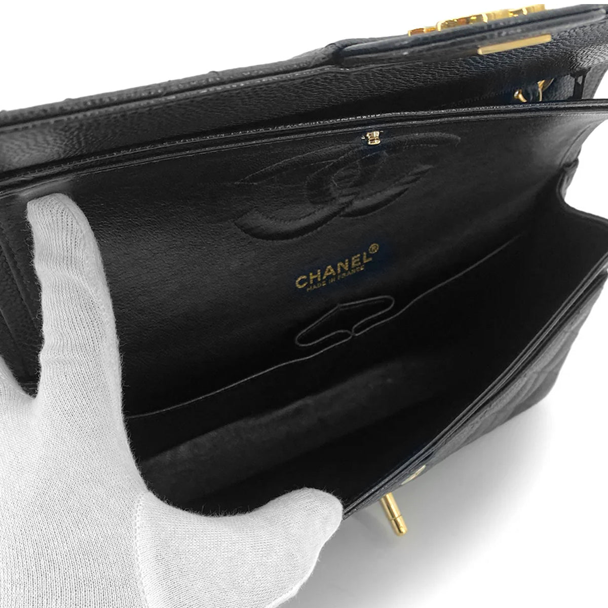CHANEL VINTAGE CLASSIC FLAP MEDIUM CHAIN SHOULDER BAG BLACK CAVIAR SKIN 90261318