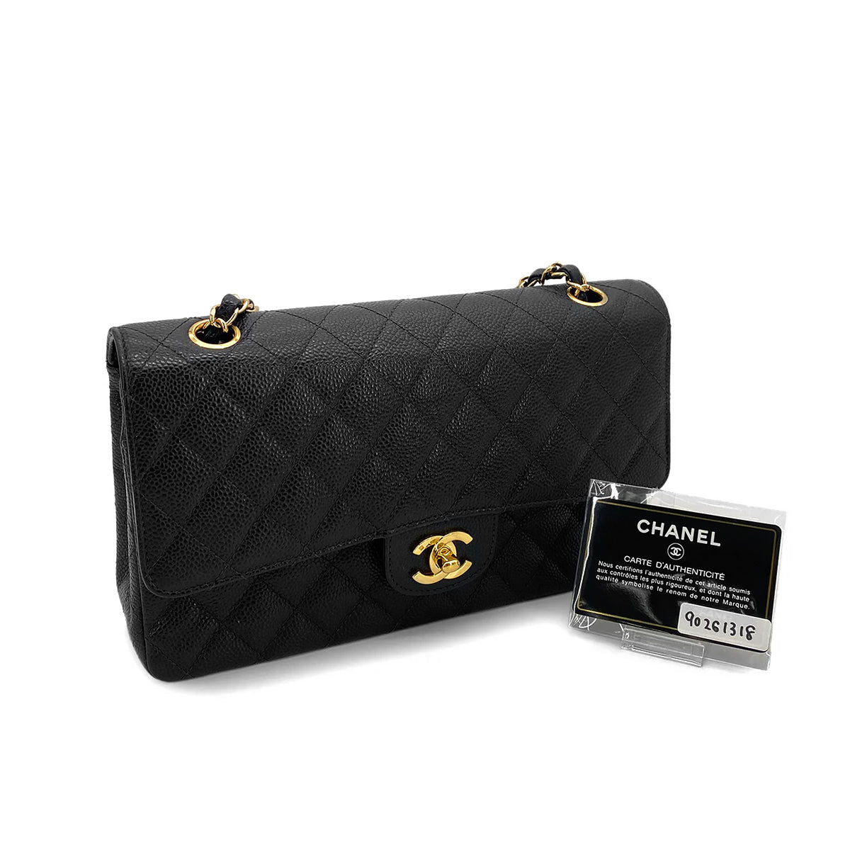 CHANEL VINTAGE CLASSIC FLAP MEDIUM CHAIN SHOULDER BAG BLACK CAVIAR SKIN 90261318