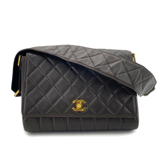 CHANEL VINTAGE MATELASSE SHOULDER BAG DARK BROWN LAMB SKIN 90261319