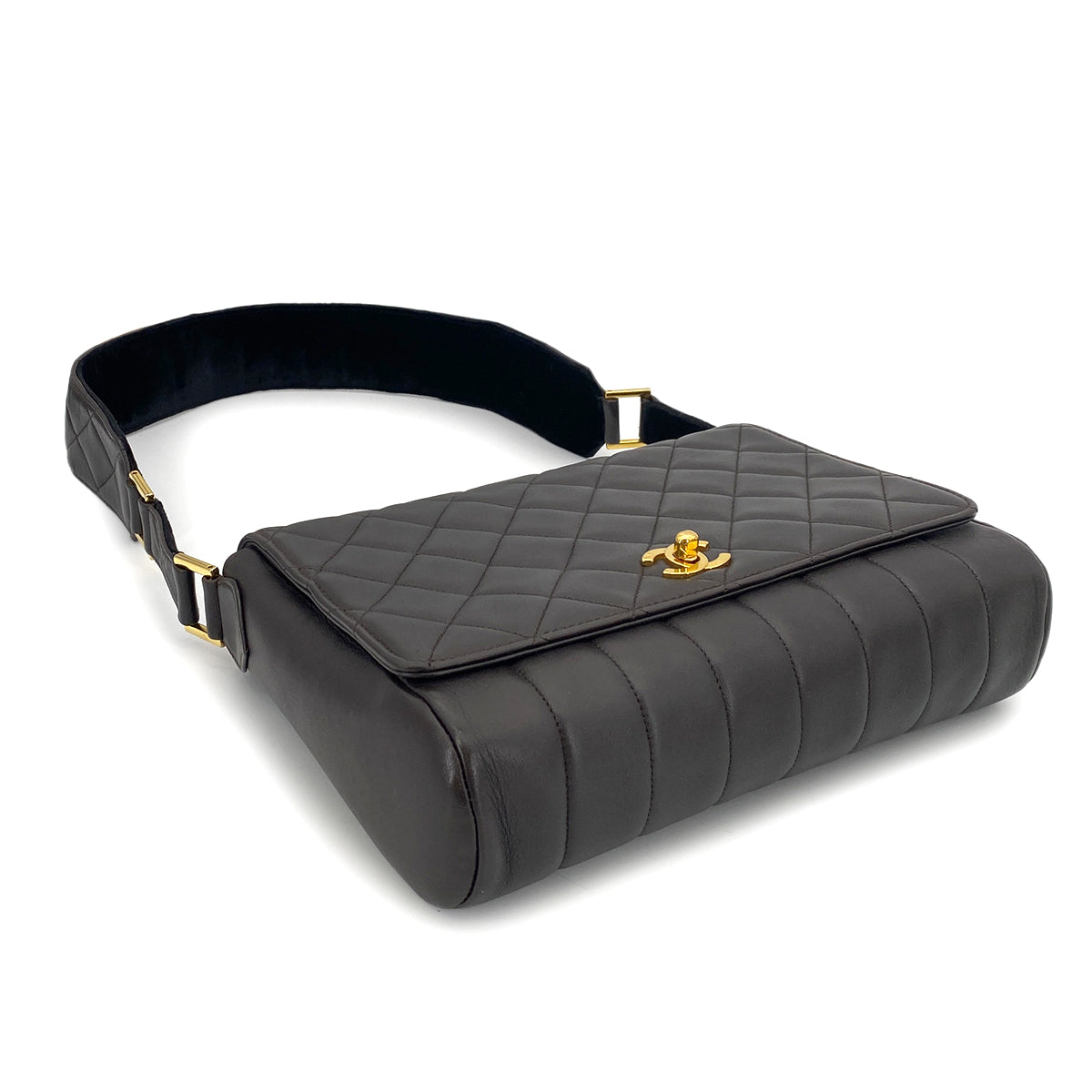 CHANEL VINTAGE MATELASSE SHOULDER BAG DARK BROWN LAMB SKIN 90261319