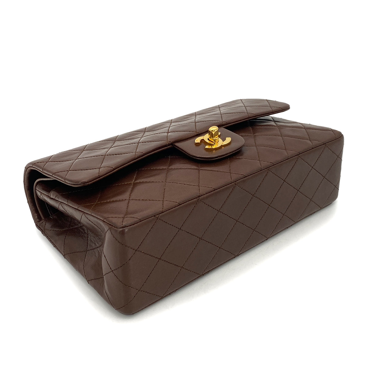 CHANEL VINTAGE CLASSIC FLAP MEDIUM CHAIN SHOULDER BAG BROWN LAMB SKIN 90261320