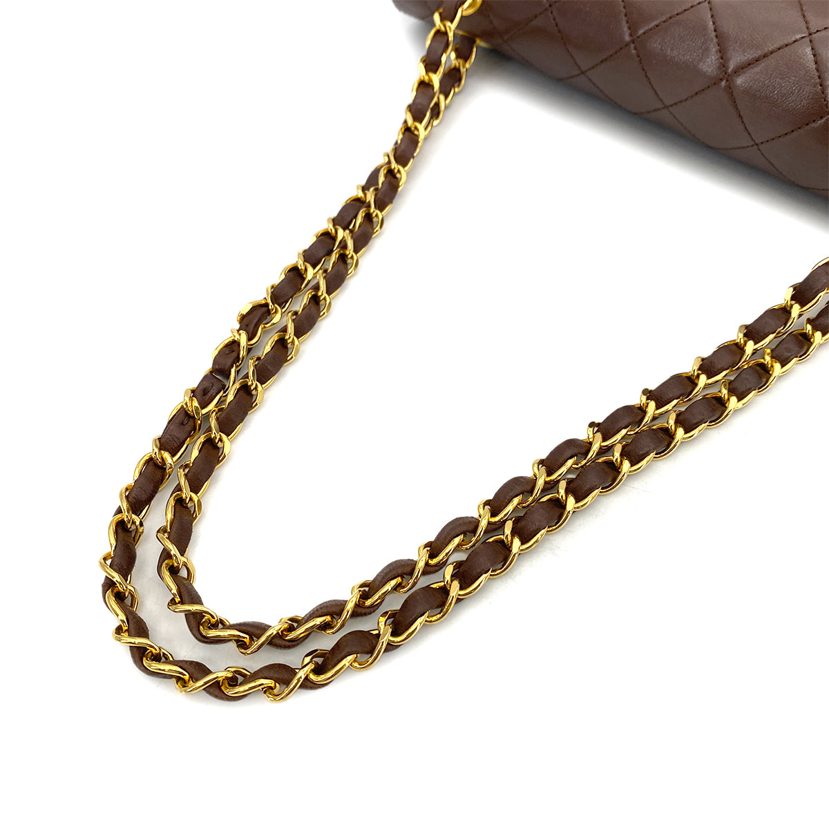 CHANEL VINTAGE CLASSIC FLAP MEDIUM CHAIN SHOULDER BAG BROWN LAMB SKIN 90261320
