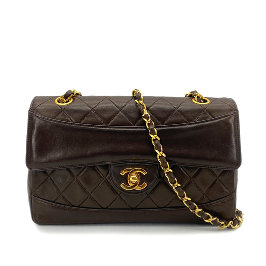 CHANEL VINTAGE MATELASSE CHAIN SHOULDER BAG BROWN LAMB SKIN 90261321