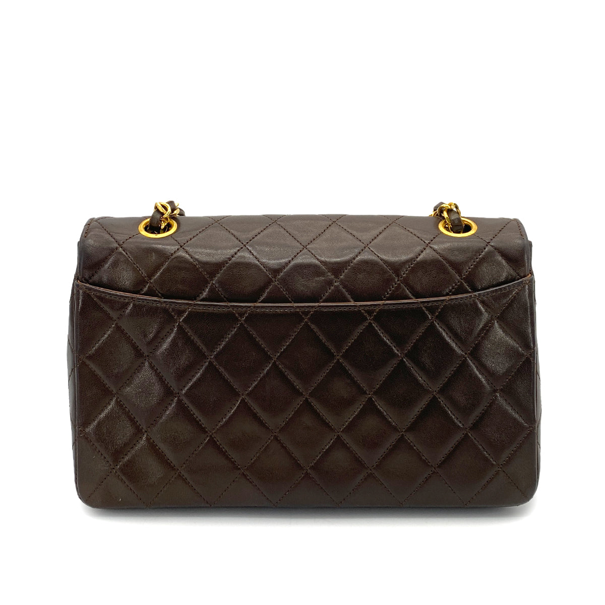 CHANEL VINTAGE MATELASSE CHAIN SHOULDER BAG BROWN LAMB SKIN 90261321
