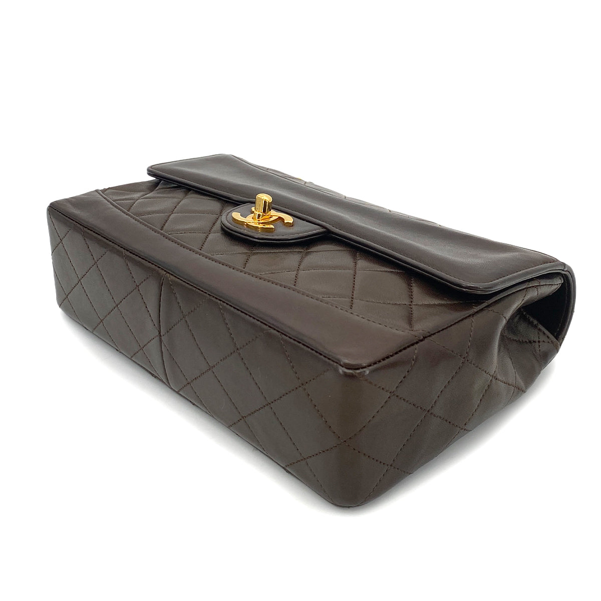 CHANEL VINTAGE MATELASSE CHAIN SHOULDER BAG BROWN LAMB SKIN 90261321