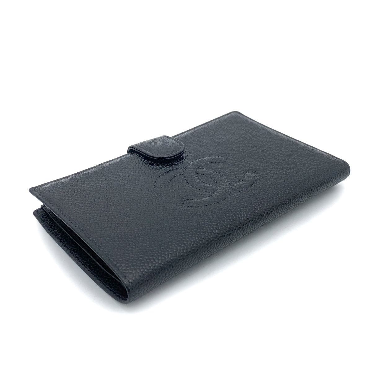 CHANEL VINTAGE BIFOLD LONG WALLET BLACK CAVIAR SKIN 90261326