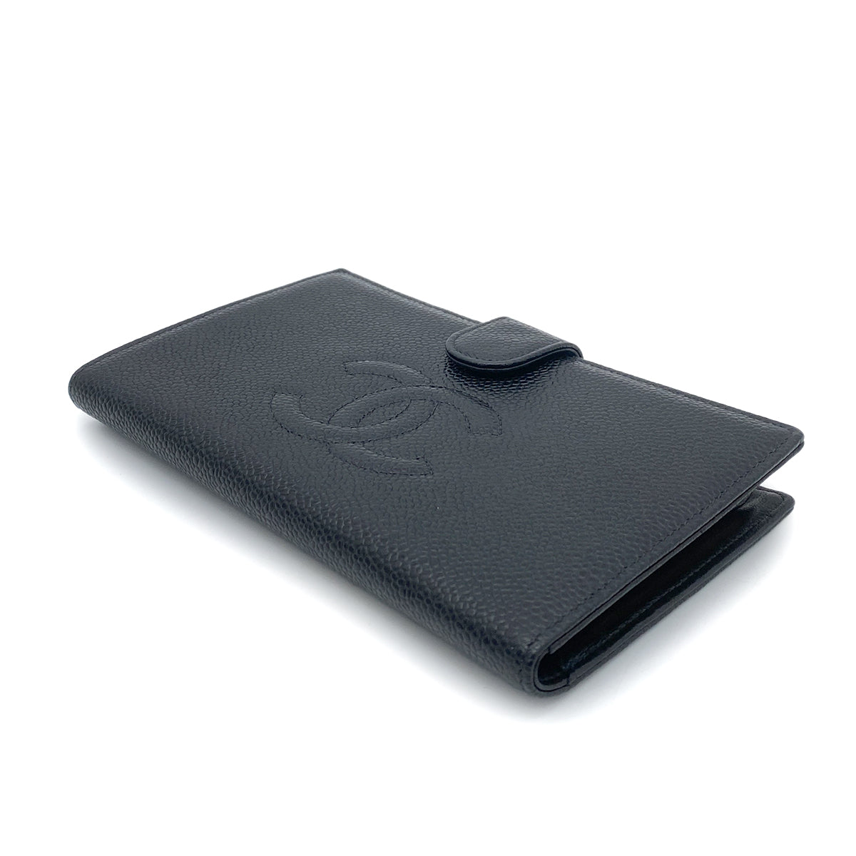 CHANEL VINTAGE BIFOLD LONG WALLET BLACK CAVIAR SKIN 90261326