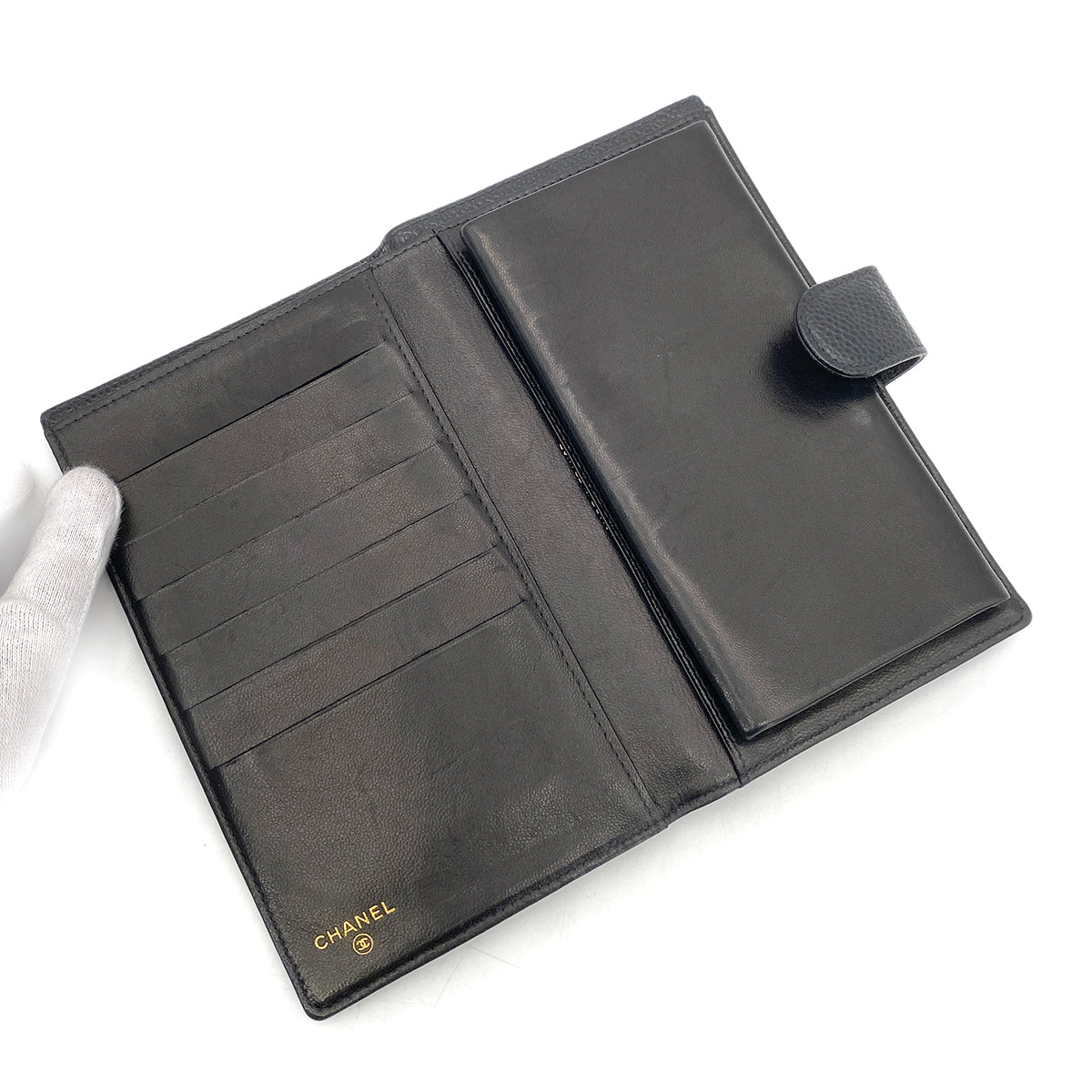 CHANEL VINTAGE BIFOLD LONG WALLET BLACK CAVIAR SKIN 90261326