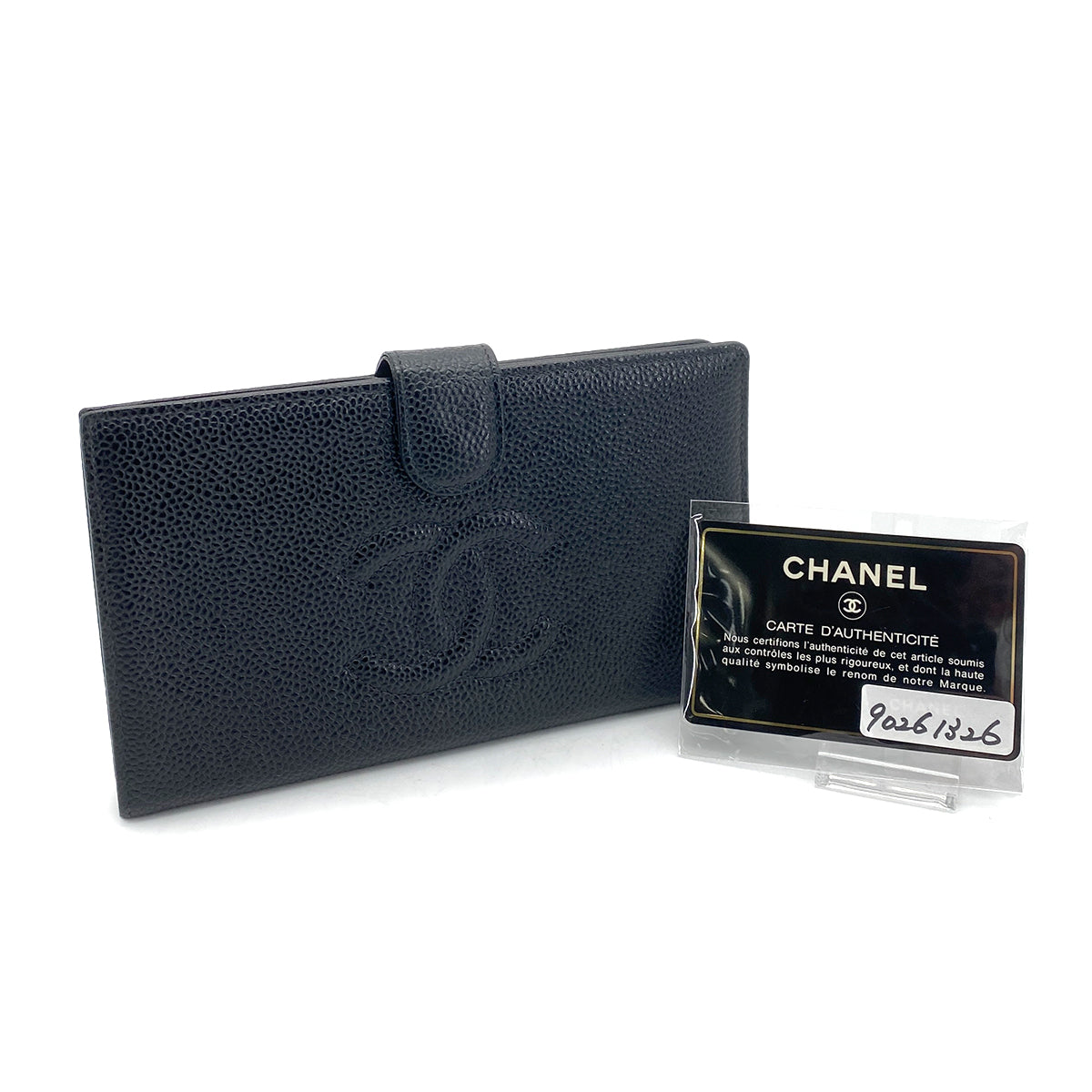 CHANEL VINTAGE BIFOLD LONG WALLET BLACK CAVIAR SKIN 90261326