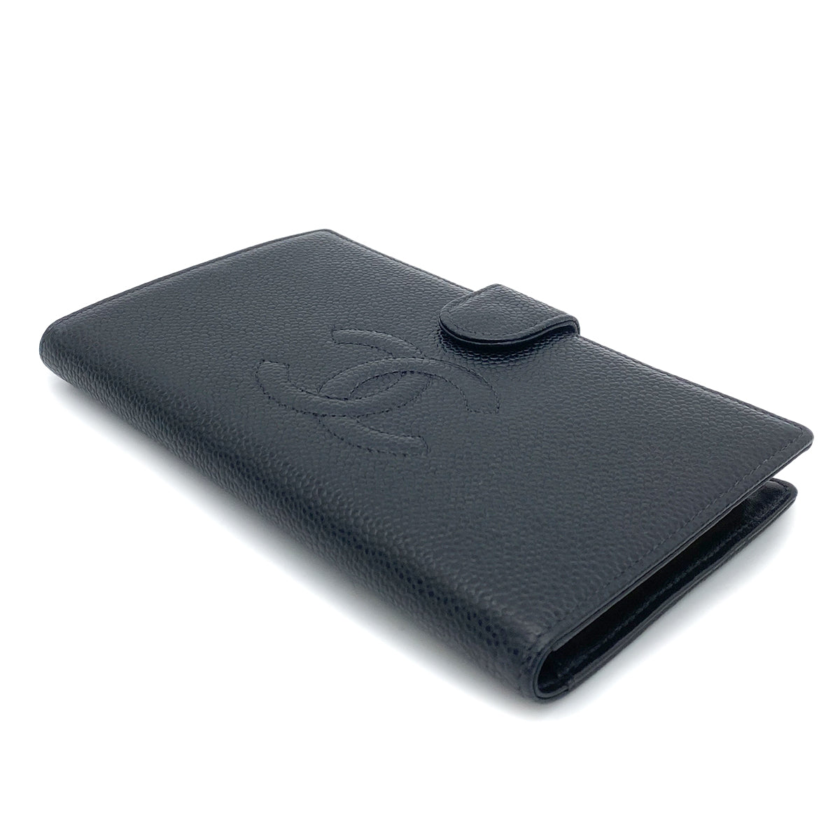 CHANEL VINTAGE BIFOLD LONG WALLET BLACK CAVIAR SKIN 90261327