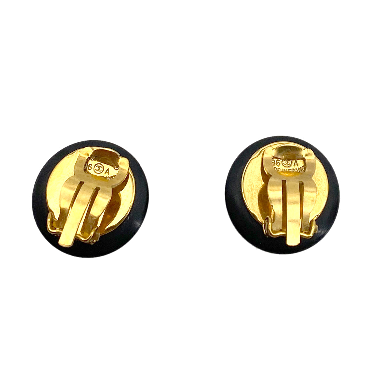 CHANEL VINTAGE EARRINGS ROUND COCOMARK BLACK WHITE ACCESSORY 96A 90261334