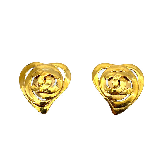 CHANEL VINTAGE EARRINGS HEART COCOMARK ACCESSORY 95P 90261339