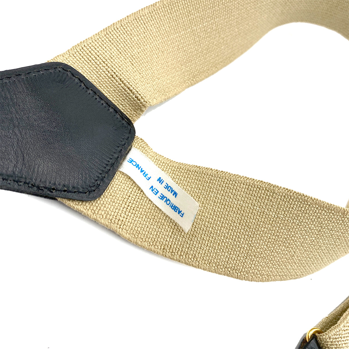 CHANEL VINTAGE SUSPENDER LOGO BEIGE BLACK CANVAS LEATHER 90261346