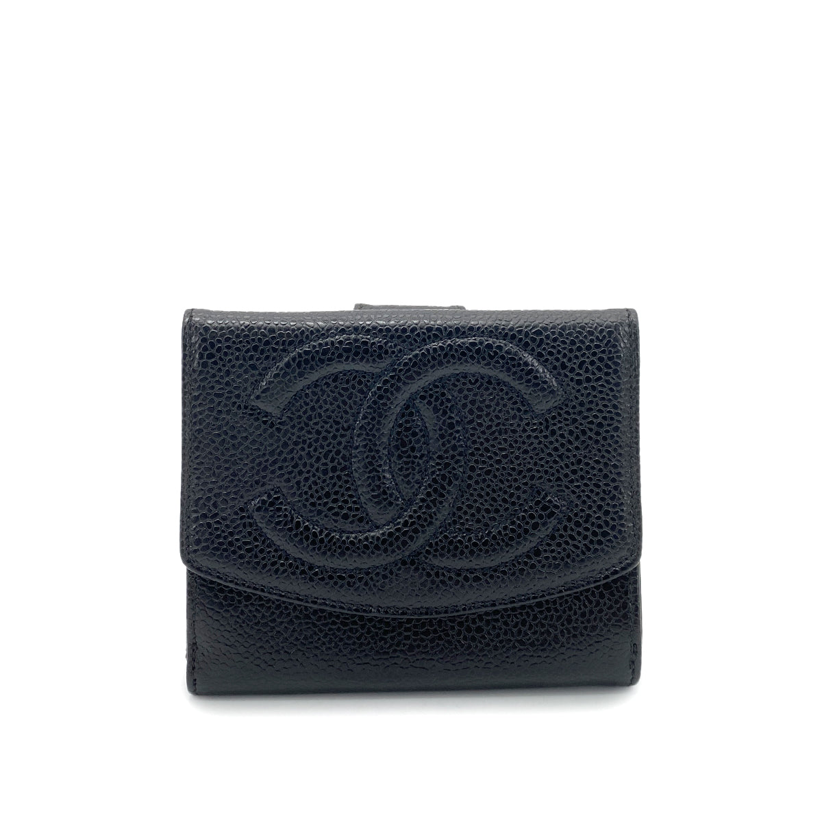 CHANEL VINTAGE BIFOLD COMPACT WALLET BLACK CAVIAR SKIN 90261347