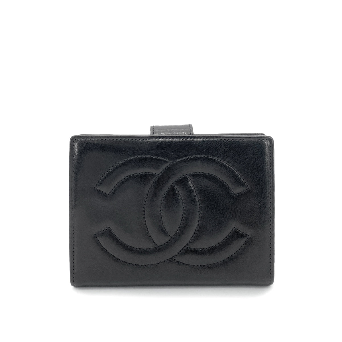 CHANEL VINTAGE BIFOLD COMPACT WALLET BLACK LAMB SKIN 90261357