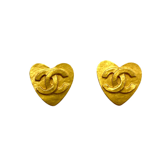 CHANEL VINTAGE EARRINGS HEART COCOMARK ACCESSORY 95P 90261358