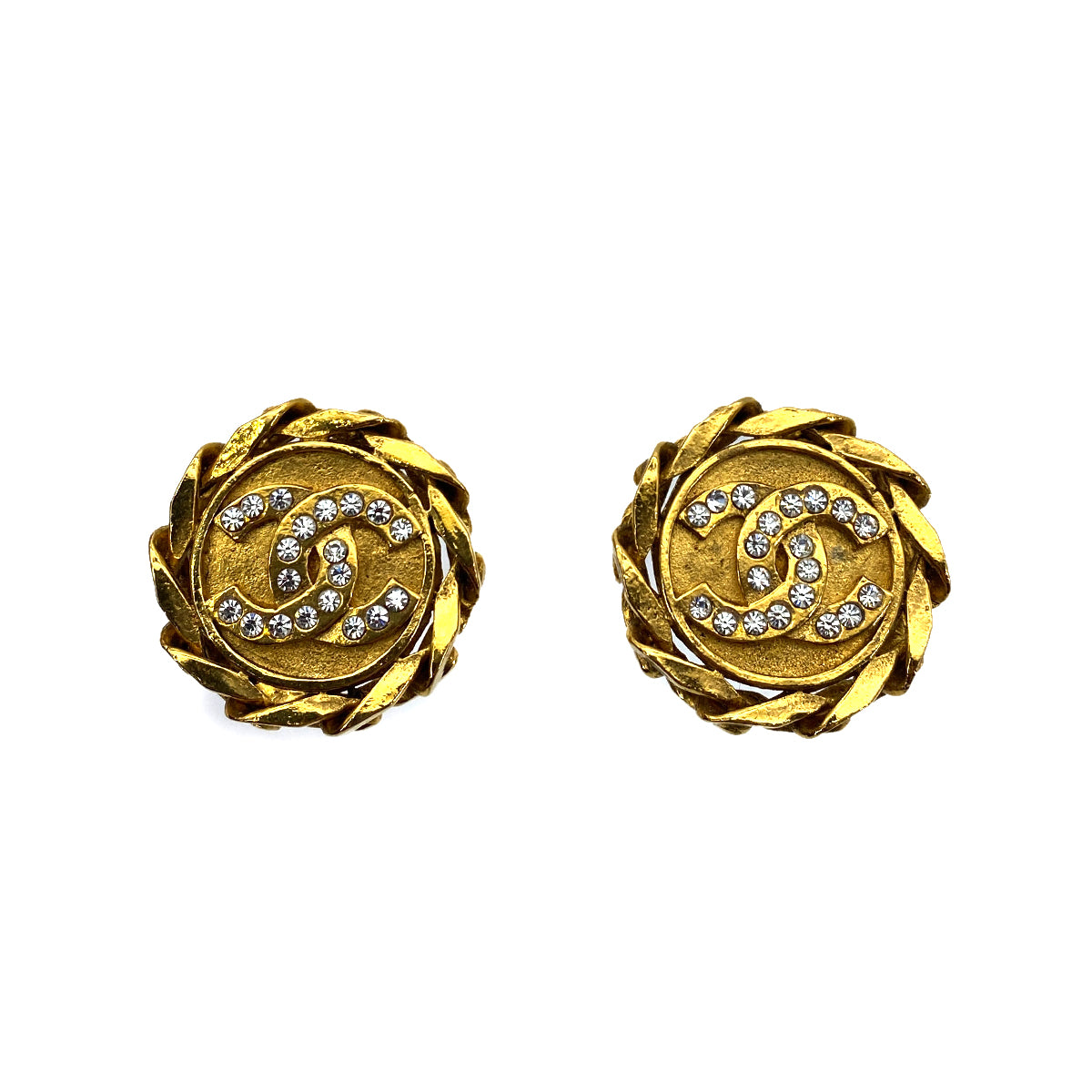CHANEL VINTAGE EARRINGS ROUND COCOMARK RHINESTONE ACCESSORY 23 90261360