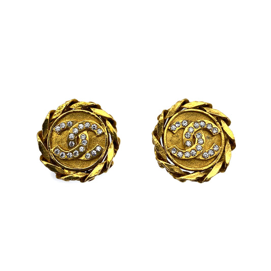 CHANEL VINTAGE EARRINGS ROUND COCOMARK RHINESTONE ACCESSORY 23 90261360