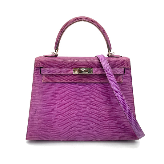 HERMES KELLY 25 SELLIER LIZARD VIOLET HAND SHOULDER BAG SHW □K 90261363