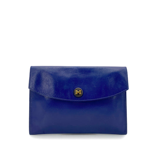 HERMES POCHETTE RIO CLUTCH BAG BLUE BOX CALF 〇T 90261518