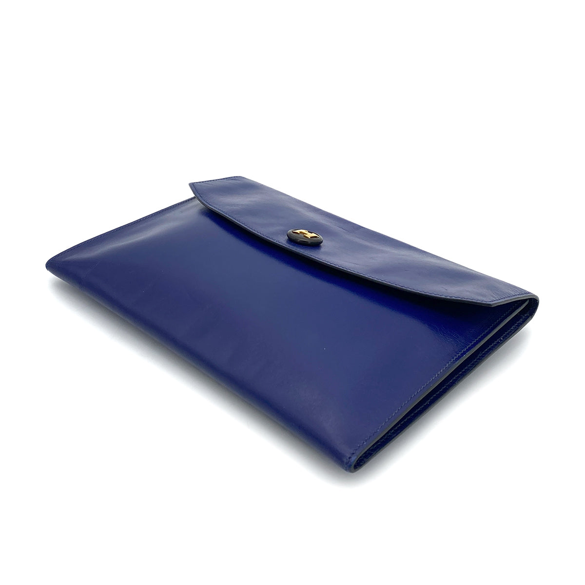 HERMES POCHETTE RIO CLUTCH BAG BLUE BOX CALF 〇T 90261518
