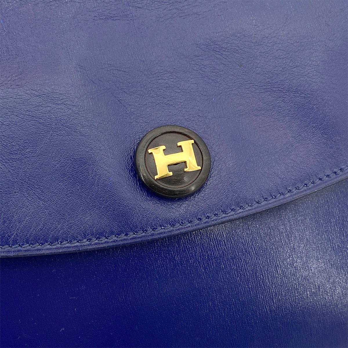 HERMES POCHETTE RIO CLUTCH BAG BLUE BOX CALF 〇T 90261518