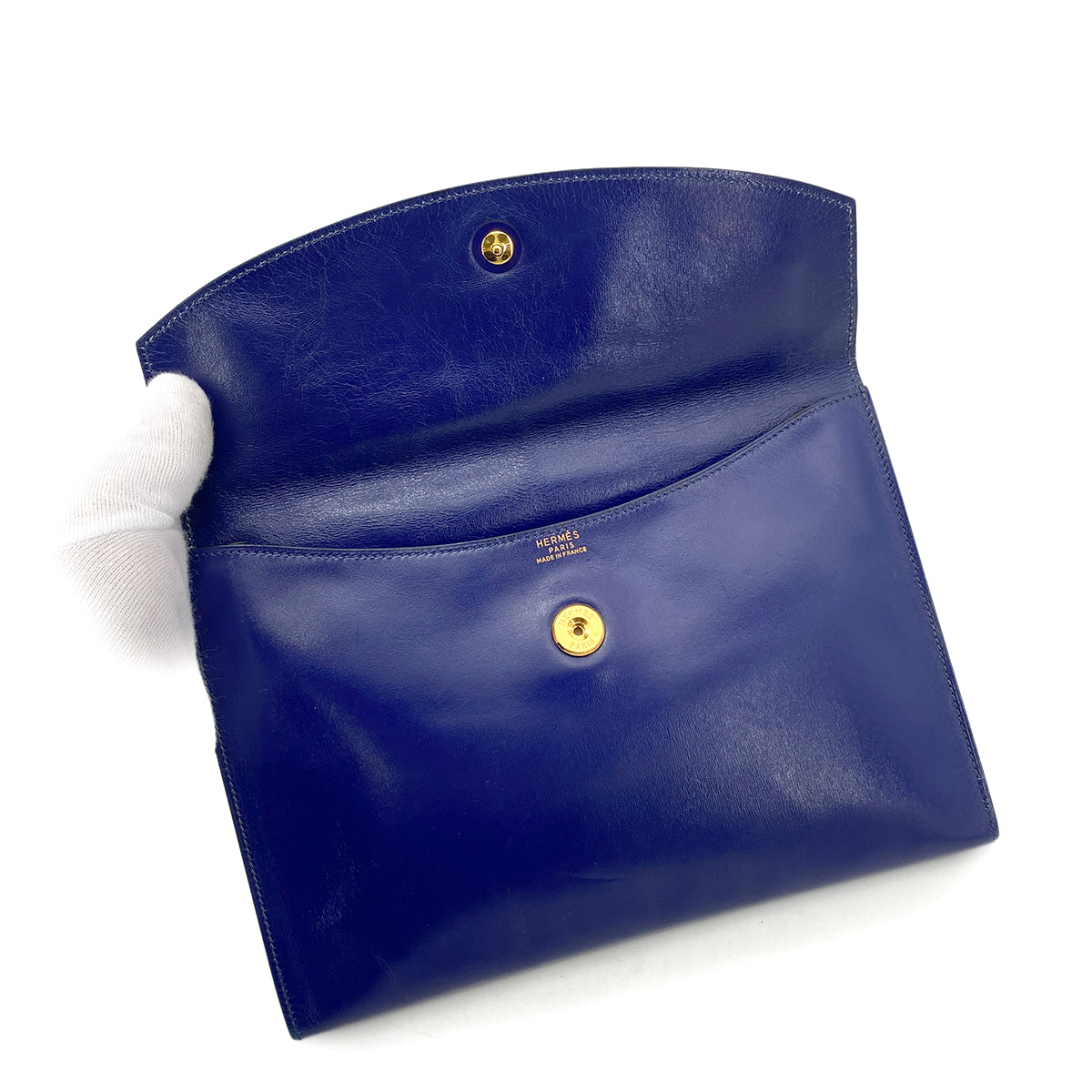 HERMES POCHETTE RIO CLUTCH BAG BLUE BOX CALF 〇T 90261518