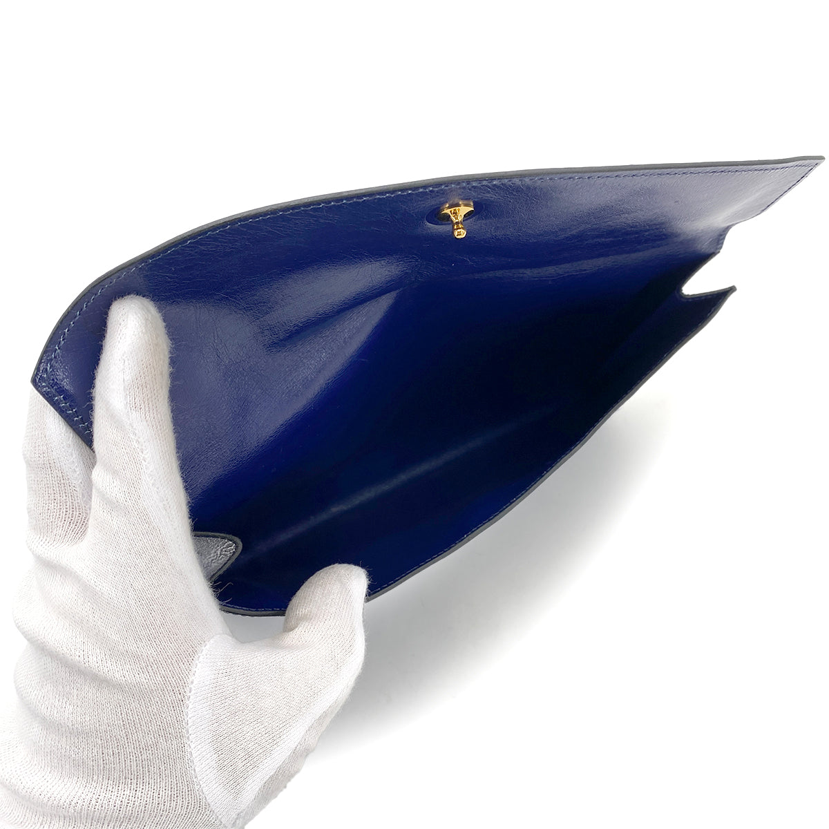 HERMES POCHETTE RIO CLUTCH BAG BLUE BOX CALF 〇T 90261518