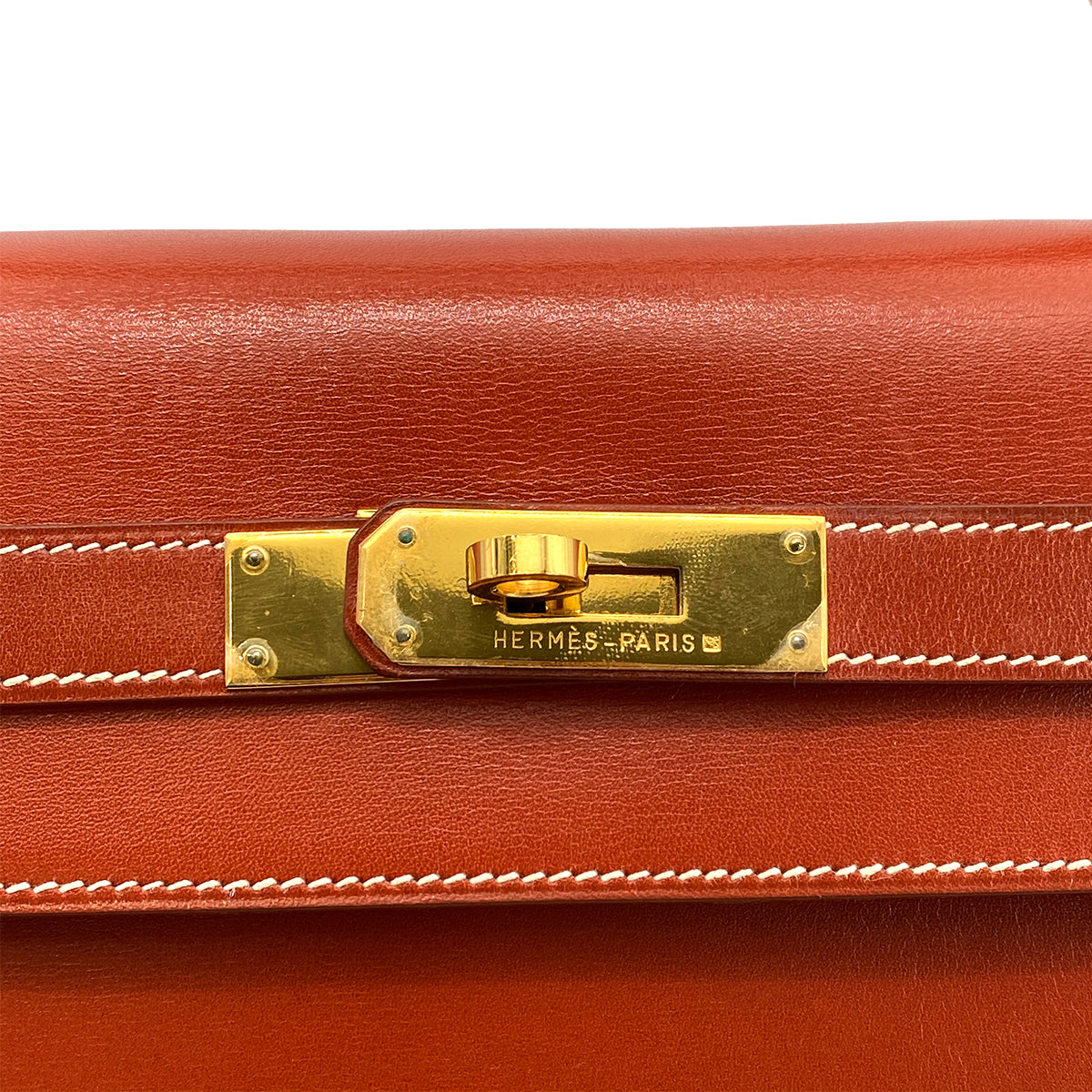 HERMES KELLY 32 SELLIER BRIQUE BOXCALF HAND SHOULDER BAG □B GHW 90261523