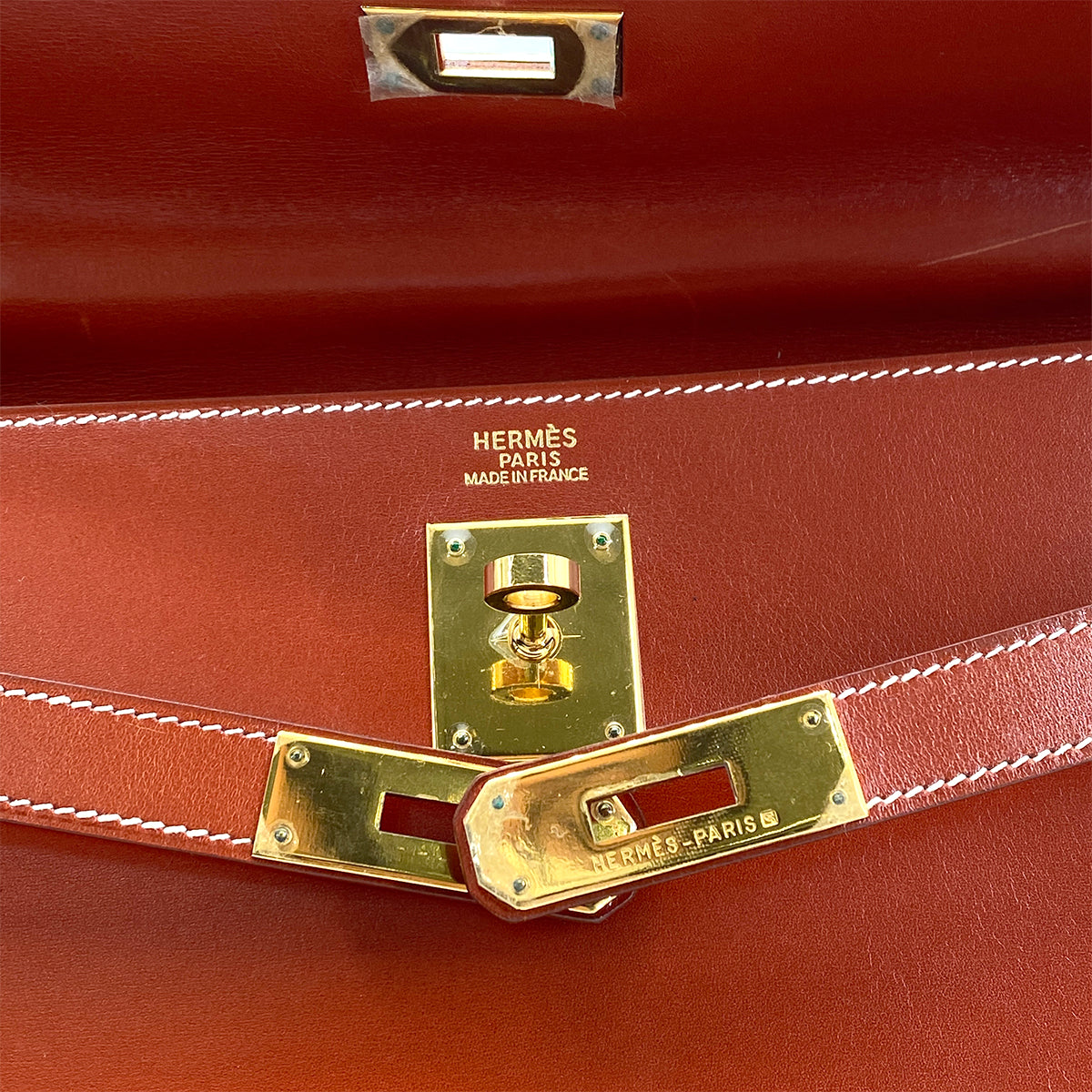 HERMES KELLY 32 SELLIER BRIQUE BOXCALF HAND SHOULDER BAG □B GHW 90261523