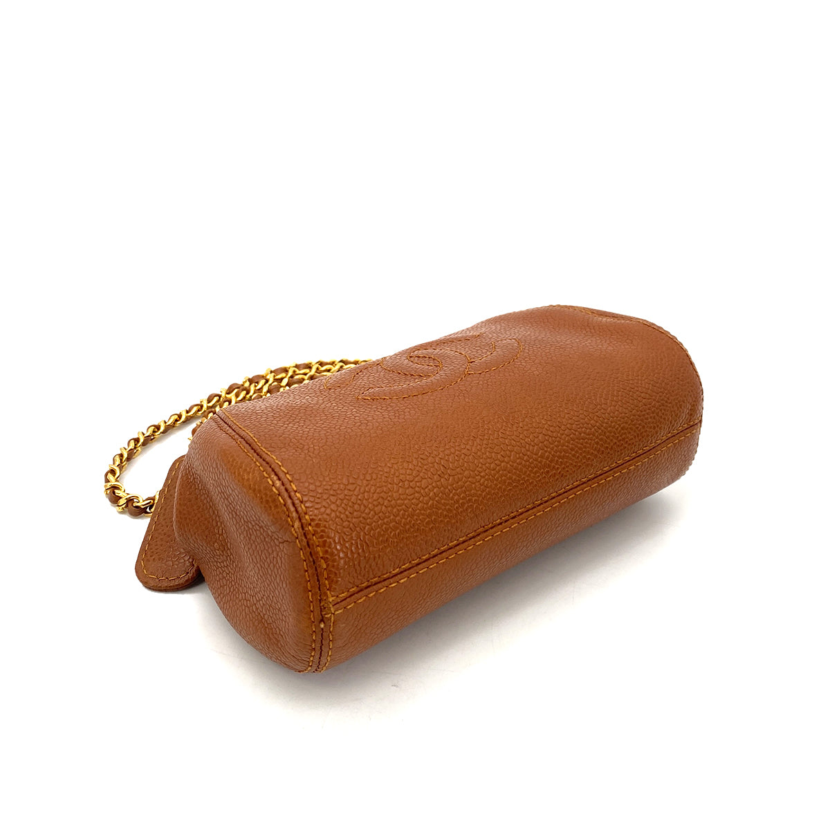 CHANEL VINTAGE MINI POUCH CHAIN SHOULDER BAG CAMEL CAVIAR SKIN 90261527