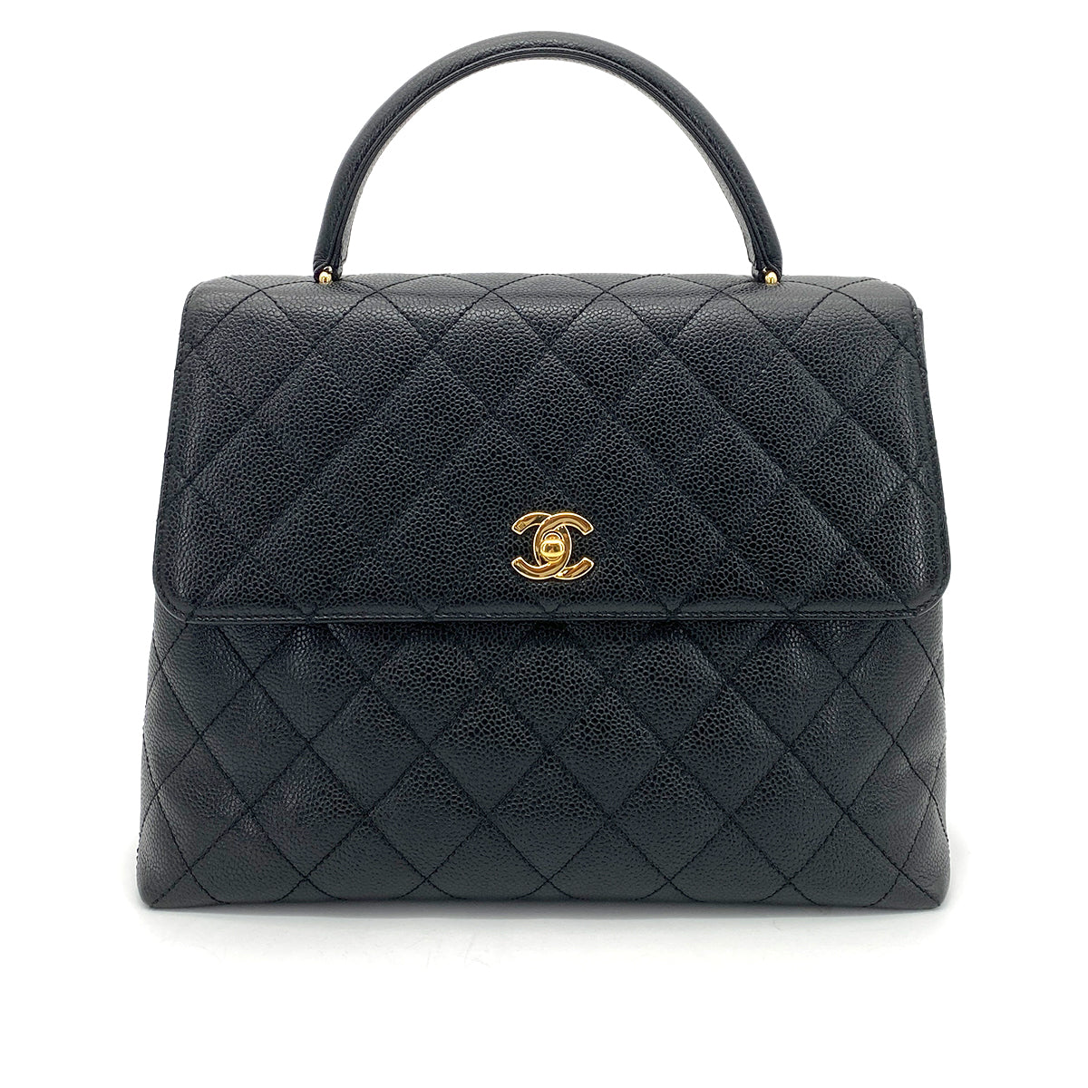 CHANEL VINTAGE MATELASSE HAND BAG BLACK CAVIAR SKIN 90261531