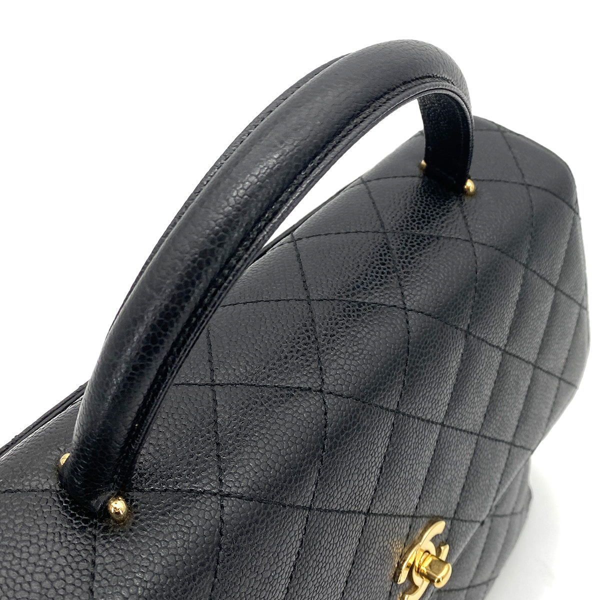 CHANEL VINTAGE MATELASSE HAND BAG BLACK CAVIAR SKIN 90261531