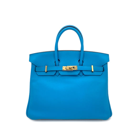 HERMES BIRKIN 25 BLEU ZANZIBAR SWIFT HAND BAG A GHW 90261534