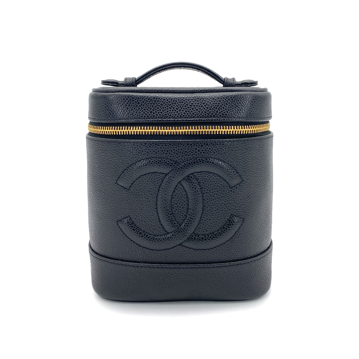 CHANEL VINTAGE VANITY HAND BAG BLACK CAVIAR SKIN 90261543