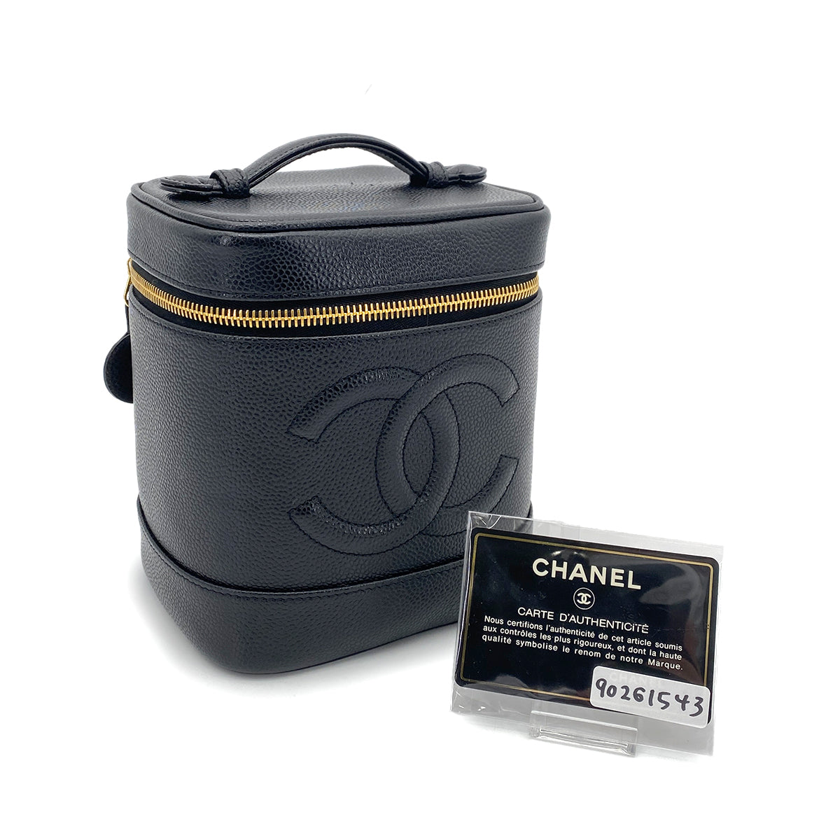 CHANEL VINTAGE VANITY HAND BAG BLACK CAVIAR SKIN 90261543