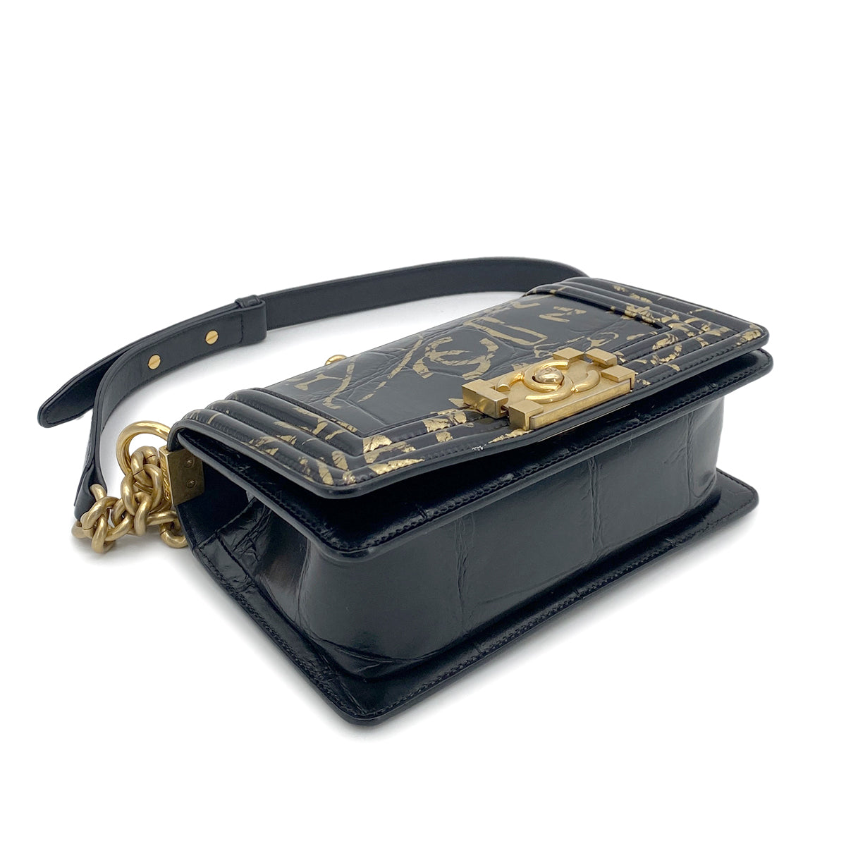 CHANEL BOY CHANEL MINI CHAIN SHOULDER BAG BLACK LEATHER 90261555
