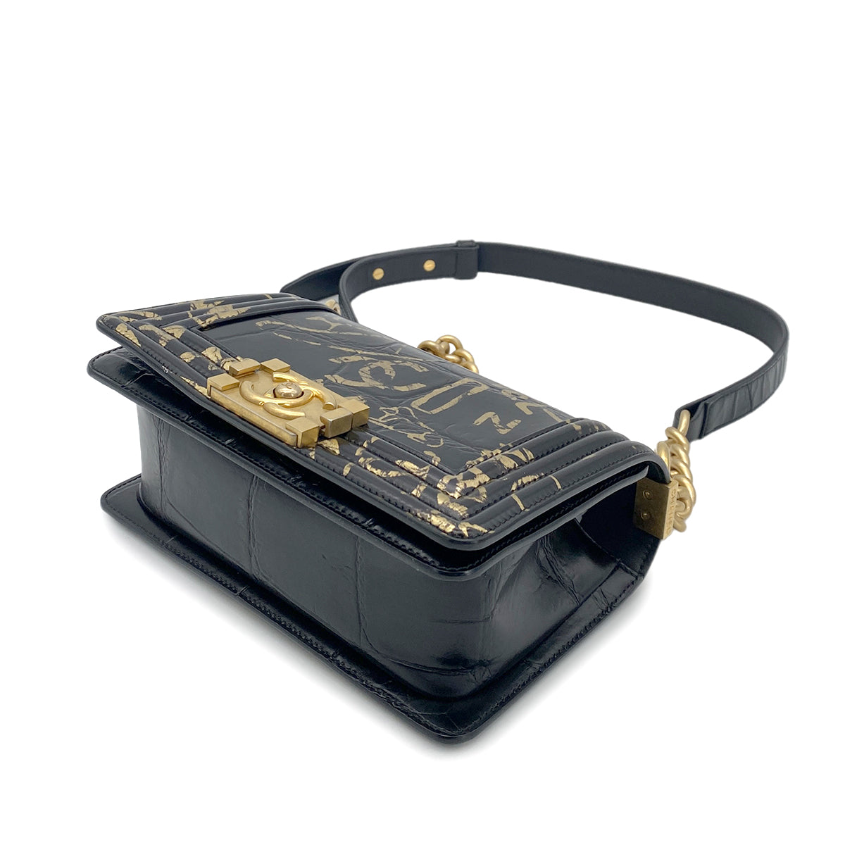 CHANEL BOY CHANEL MINI CHAIN SHOULDER BAG BLACK LEATHER 90261555
