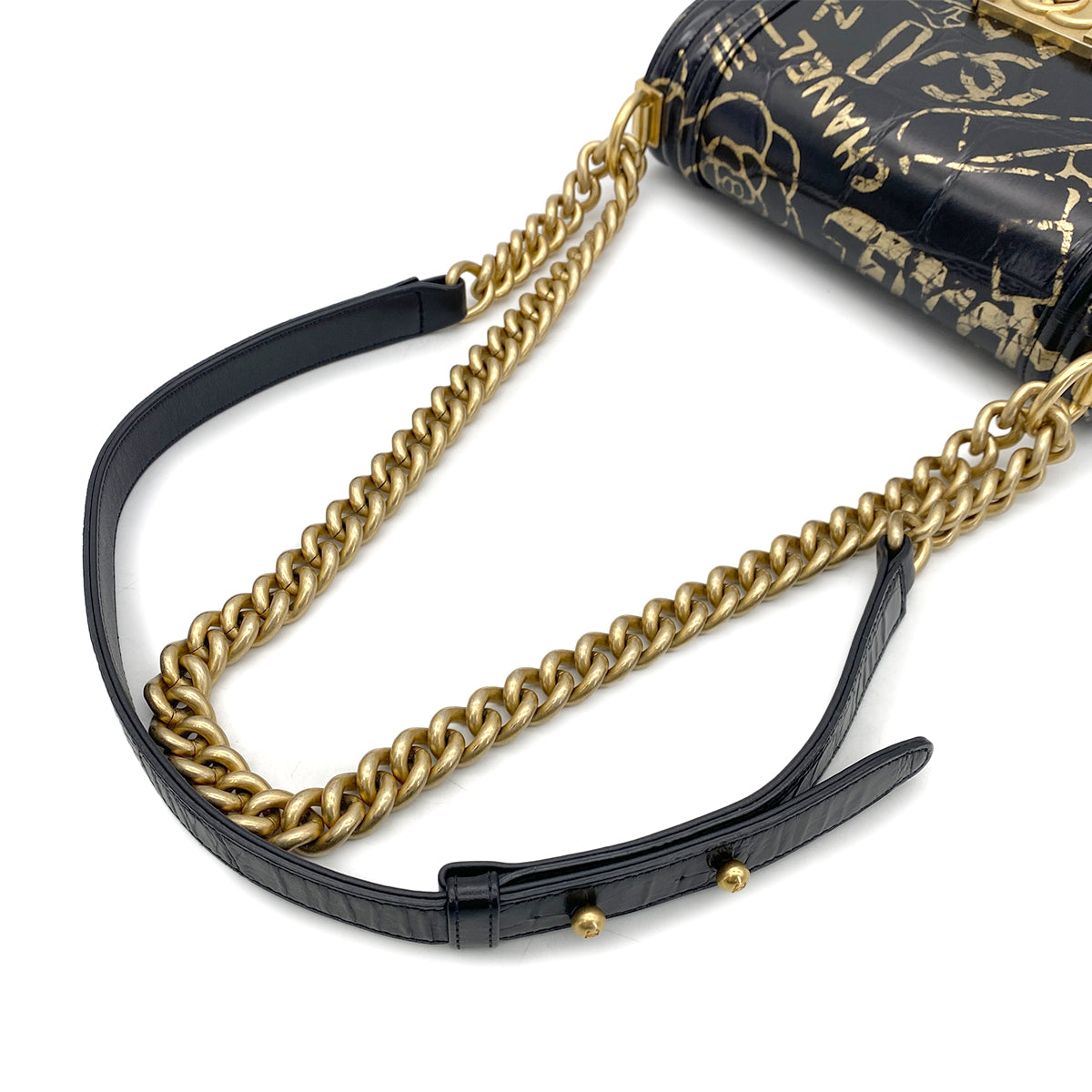 CHANEL BOY CHANEL MINI CHAIN SHOULDER BAG BLACK LEATHER 90261555