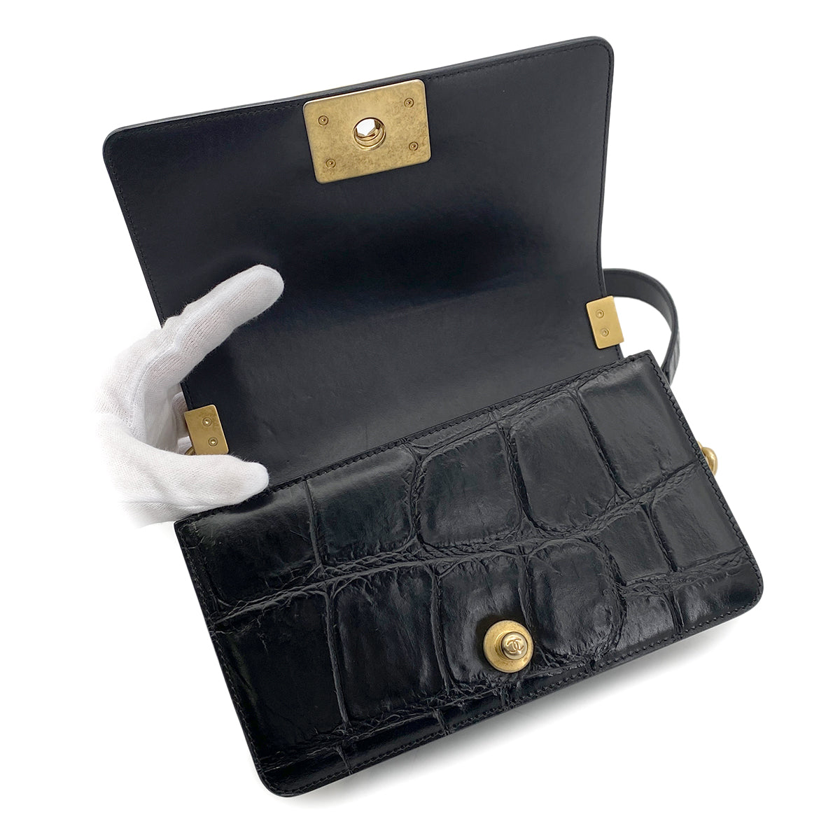 CHANEL BOY CHANEL MINI CHAIN SHOULDER BAG BLACK LEATHER 90261555
