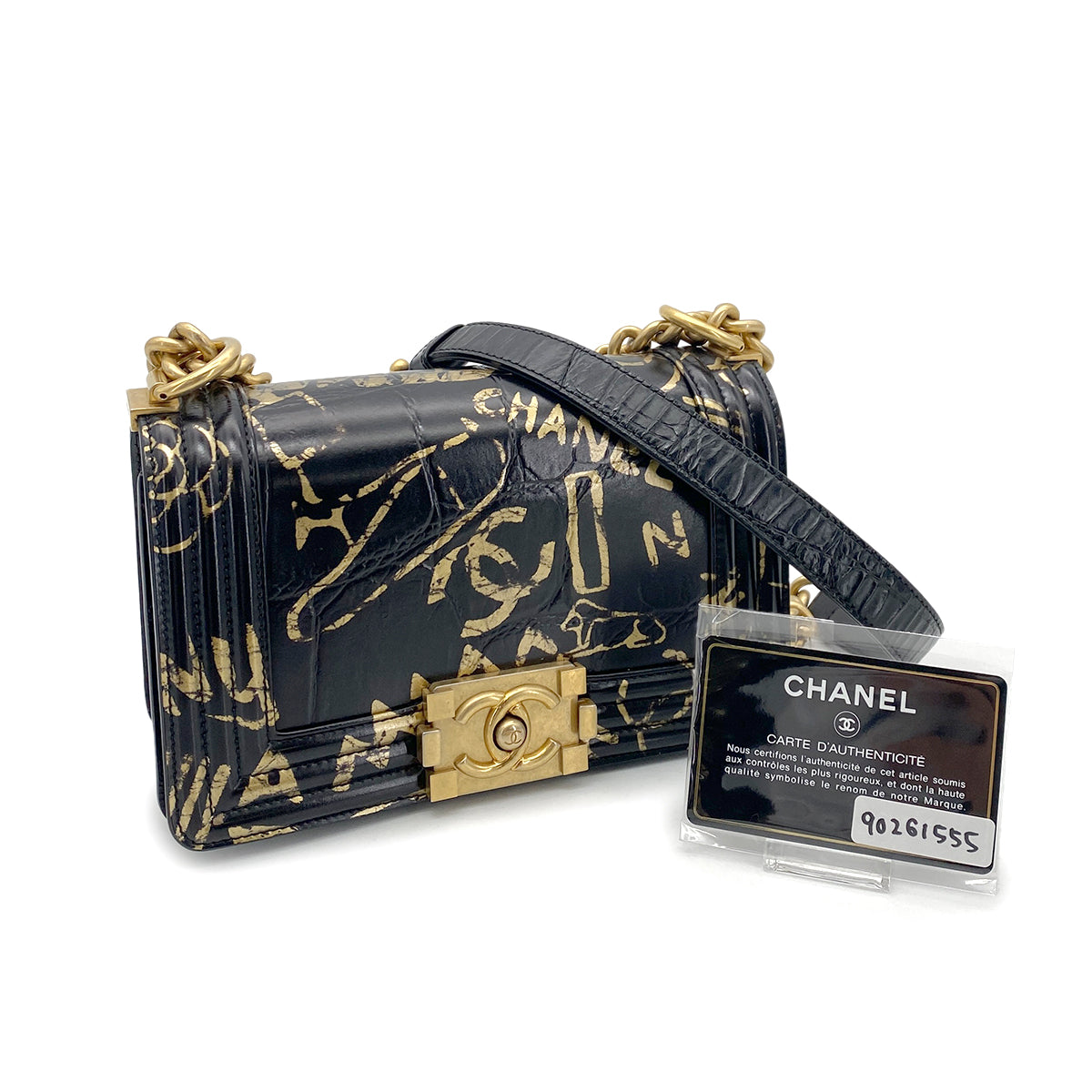 CHANEL BOY CHANEL MINI CHAIN SHOULDER BAG BLACK LEATHER 90261555