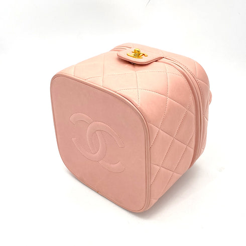 CHANEL VINTAGE VANITY HAND BAG PINK LAMB SKIN 90261563