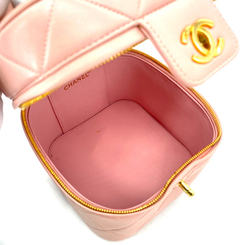 CHANEL VINTAGE VANITY HAND BAG PINK LAMB SKIN 90261563